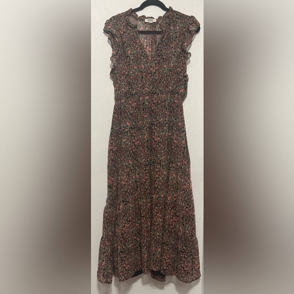 BB Dakota Black Floral Midi Chiffon Ruffle Sleeveless Dress